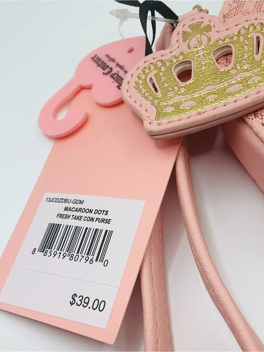 NWT Juicy Couture Pink Heart Wristlet Coin Purse Crown Zip Pull - Macaroon Dots